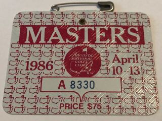 1986 Masters Augusta National Golf Club Badge Ticket Jack Nicklaus Wins Pga