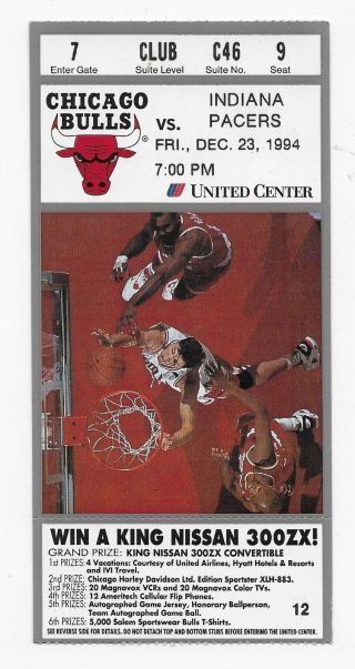 1994 Chicago Bulls Vs Indiana Pacers Basketball Game Ticket Stub