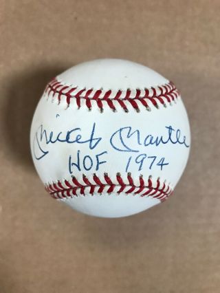 Mickey Mantle Signed Baseball HOF 1974 Inscription JSA Authentication 7