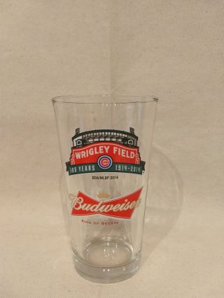Souvenir Glass Wrigley Field Chicago Cubs Baseball Budweiser Advertising 100 Yrs