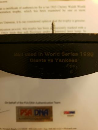 1923 World Series Game - Ball Signed by Ruth,  Huggins,  McGraw.  PSA Certified 7