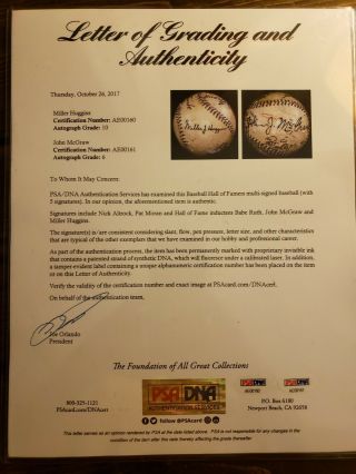 1923 World Series Game - Ball Signed by Ruth,  Huggins,  McGraw.  PSA Certified 8