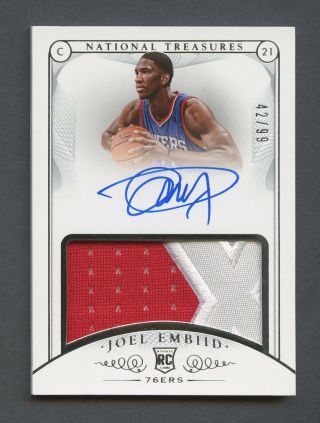 2014 - 15 National Treasures Joel Embiid 76ers Rpa Rc Patch Auto 42/99