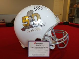 Peyton Manning Signed Auto Broncos Bowl 50 Full Size Helmet Fanatics