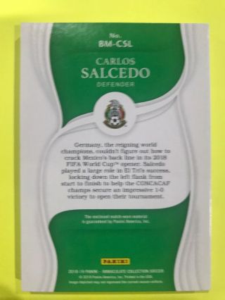 Carlos Salcedo 2018 - 19 Immaculate Soccer Boot Memorabilia Patch SP 45/50 Mexico 3