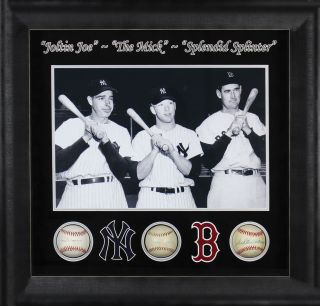 Mickey Mantle,  Ted Williams & Joe Dimaggio Signed Baseball Framed Display Bas