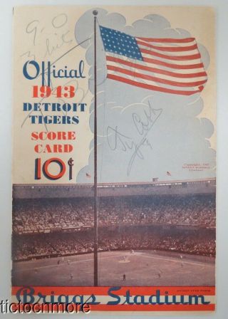 Orig Ty Cobb Signed Autograph 1943 Detroit Tigers Baseball Program Psa9
