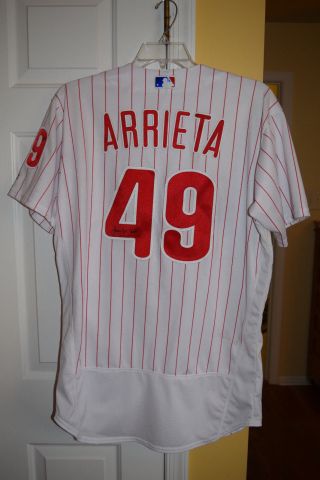 2018 Phillies Jake Arrieta 49 Game Worn Home Jersey Signed Cubs