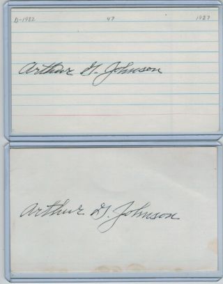 (2) Art G.  Johnson Index Card Signed 1927 Ny Giants Psa/dna Certified 1897 - 1982