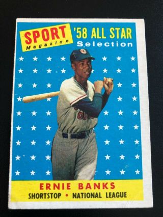 1958 Topps Baseball Card - 482 Ernie Banks All - Star Vg