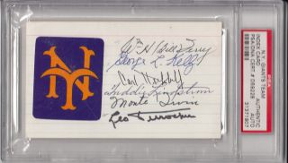 Signed Index Card Giants Bill Terry,  Leo Durocher,  Carl Hubbell,  Etc.  Psa Dna