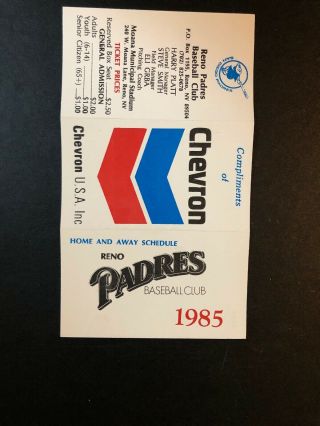 1985 Reno Padres Minor League Baseball Pocket Schedule Card