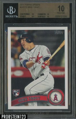 2011 Topps Update Us175 Mike Trout Angels Rc Rookie Bgs 10 Pristine