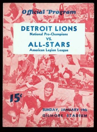 Ex Plus 1/19/1936 Nfl Detroit Lions Vs Amer.  Legion League All Stars Program