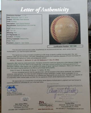 1973 York Yankee Team Signed Autographed Baseball Thurman Munson,  22