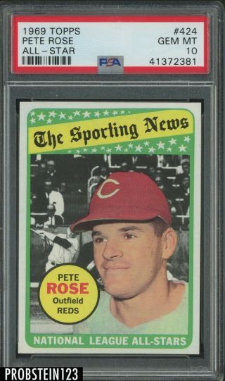 1969 Topps All Star 424 Pete Rose Cincinnati Reds Psa 10 Gem Razor Sharp