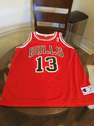 Luc Longley Chicago Bulls Red Champion Jersey 48 Rare
