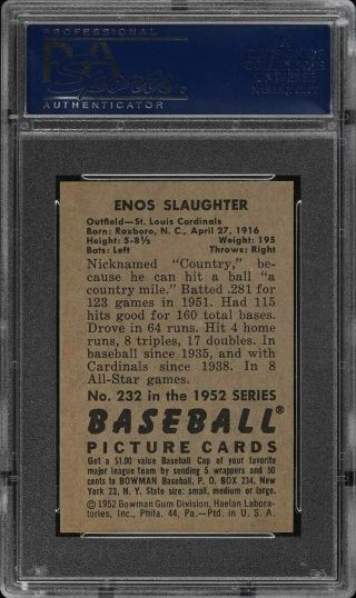 1952 Bowman SETBREAK Enos Slaughter 232 PSA 8 NM - MT (PWCC) 2