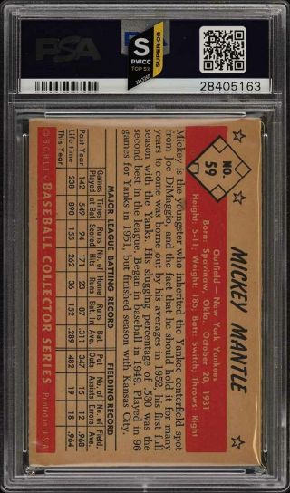 1953 Bowman Color Mickey Mantle 59 PSA 4.  5 VGEX,  (PWCC - S) 2
