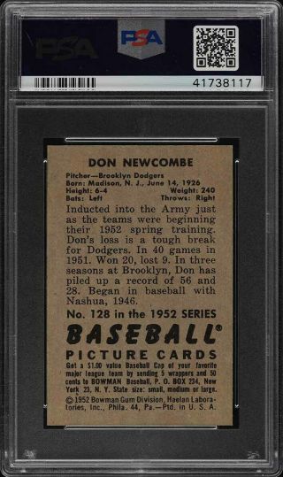 1952 Bowman SETBREAK Don Newcombe 128 PSA 8 NM - MT (PWCC) 2
