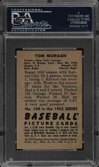 1952 Bowman SETBREAK Tom Morgan 109 PSA 8 NM - MT (PWCC) 2