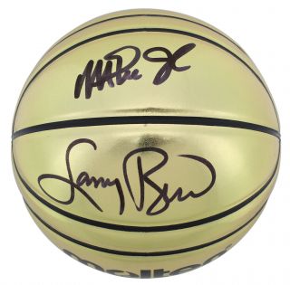 Magic Johnson & Larry Bird Authentic Signed Gold Molten Basketball Bas Witnessed