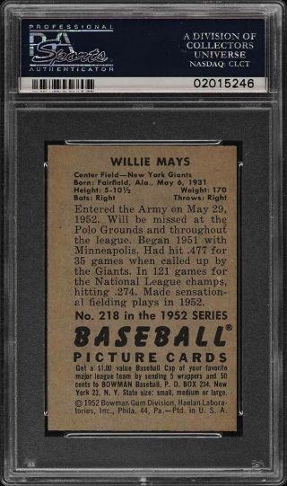 1952 Bowman SETBREAK Willie Mays 218 PSA 8 NM - MT (PWCC) 2