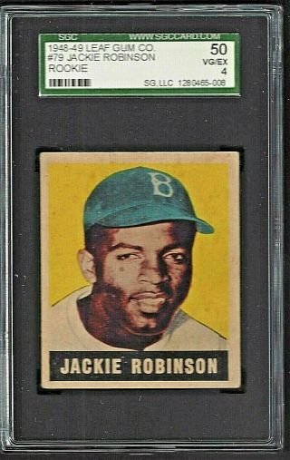 1948 - 49 Leaf 79 Jackie Robinson Rookie Sgc 50 Vg/ex 4