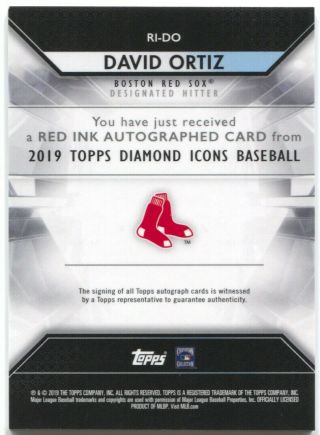2019 Topps Diamond Icons David Ortiz Autograph Red Ink Purple Auto /10 2