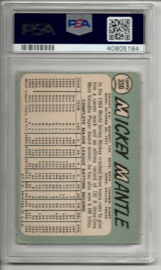 MICKEY MANTLE 1965 TOPPS 350 YORK YANKEES GRADED PSA AUTHENTIC 2