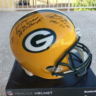 Aaron Rodgers Bart Starr Brett Favre Signed Green Bay Packers Fs Helmet