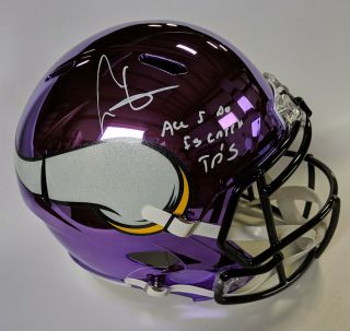 Cris Carter Autographed Vikings Chrome Speed Rep F/s Helmet W/ Inscp & Jsa