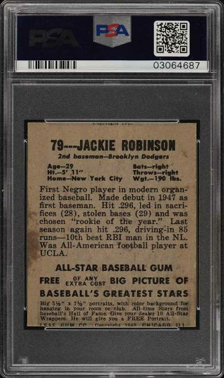 1948 Leaf Jackie Robinson ROOKIE RC 79 PSA 6 (mc) EXMT (PWCC) 2