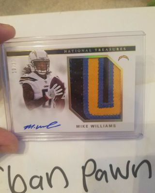 2017 National Treasures Gold Mike Williams Rc Auto 10/10 Jumbo Patch