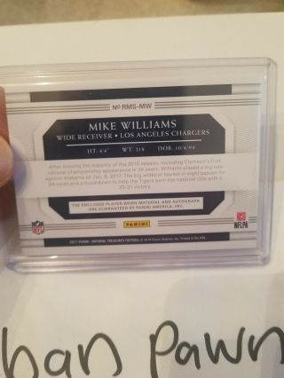 2017 national treasures gold mike williams rc auto 10/10 jumbo patch 3