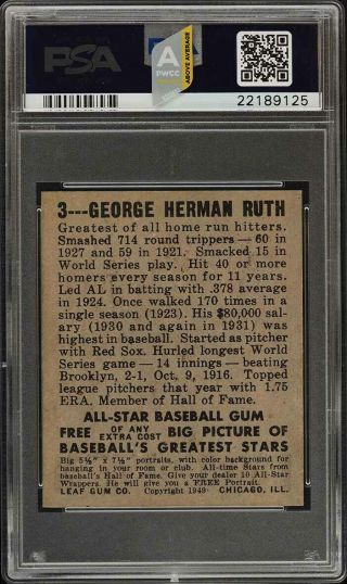 1948 Leaf Babe Ruth 3 PSA 7 NRMT (PWCC - A) 2
