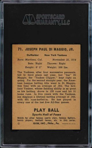 1941 Play Ball Joe DiMaggio 71 SGC 8 NM - MT (PWCC) 2