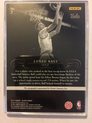 Lonzo Ball RC Auto 2017 Black Friday - Stated Print Run 25 Or Less 4