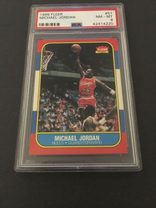 1986 - 1987 Fleer Michael Jordan 57 Rookie Chicago Bulls Psa 8