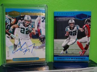 (2) 2018 Plates & Patches Christian Mccaffrey Playmakers Auto /49,  Blue Base /50