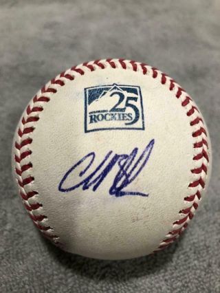 Rockies Charlie Blackmon Double Game Autographed Ball - 9/27/18 - Mlb Holo