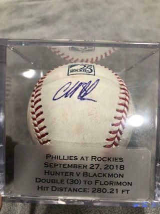 Rockies Charlie Blackmon Double Game Autographed Ball - 9/27/18 - MLB Holo 6