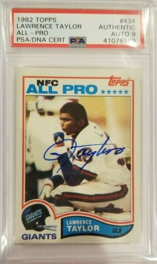 Lawrence Taylor - Rookie On Card Auto - 1982 Topps - Psa/dna Graded 9 Auto 9