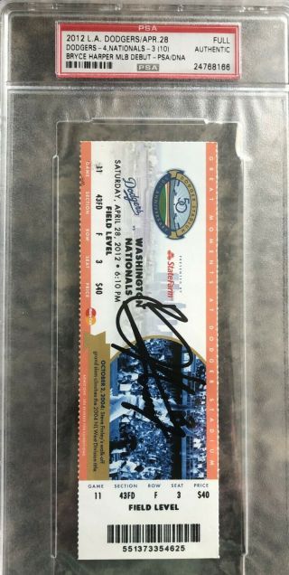 Bryce Harper Full Mlb Debut Ticket Auto Signed 1st Hit Psa Nationals Phillies