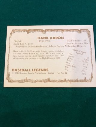 Hank Aaron Autographed Baseball Card 2