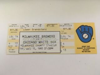 Tim Raines Hr 117 Home Run July 15 1993 7/15/93 Brewers White Sox Full Ticket