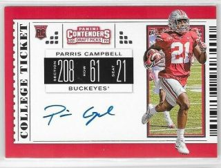 Parris Campbell 2019 Contenders Draft Picks College Ticket Rookie Auto Nj438
