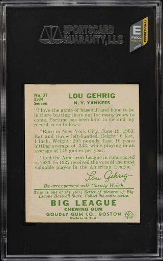 1934 Goudey Lou Gehrig 37 SGC 7 NRMT (PWCC - E) 2