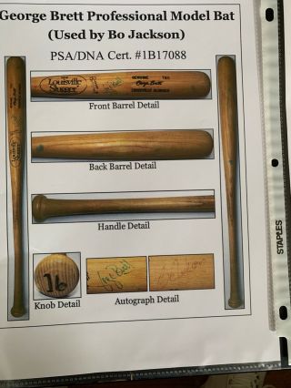 Authentic autographed game baseball bat Bo Jackson - and by George Brett 2