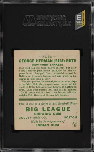 1933 Goudey Babe Ruth 144 SGC 5 EX (PWCC - E) 2